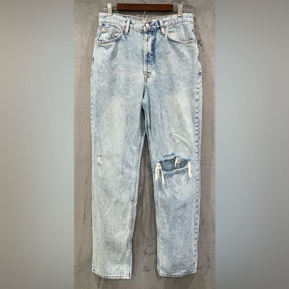 We The Free People Button Fly High Rise Acid Wash Distressed Jeans Size 30